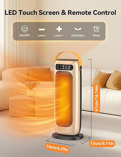 Miniatura 2 de Calentador de espacio, calentadores eléctricos de cerámica PTC de 1500 W para uso en interiores con control remoto, calentador de habitación de 4