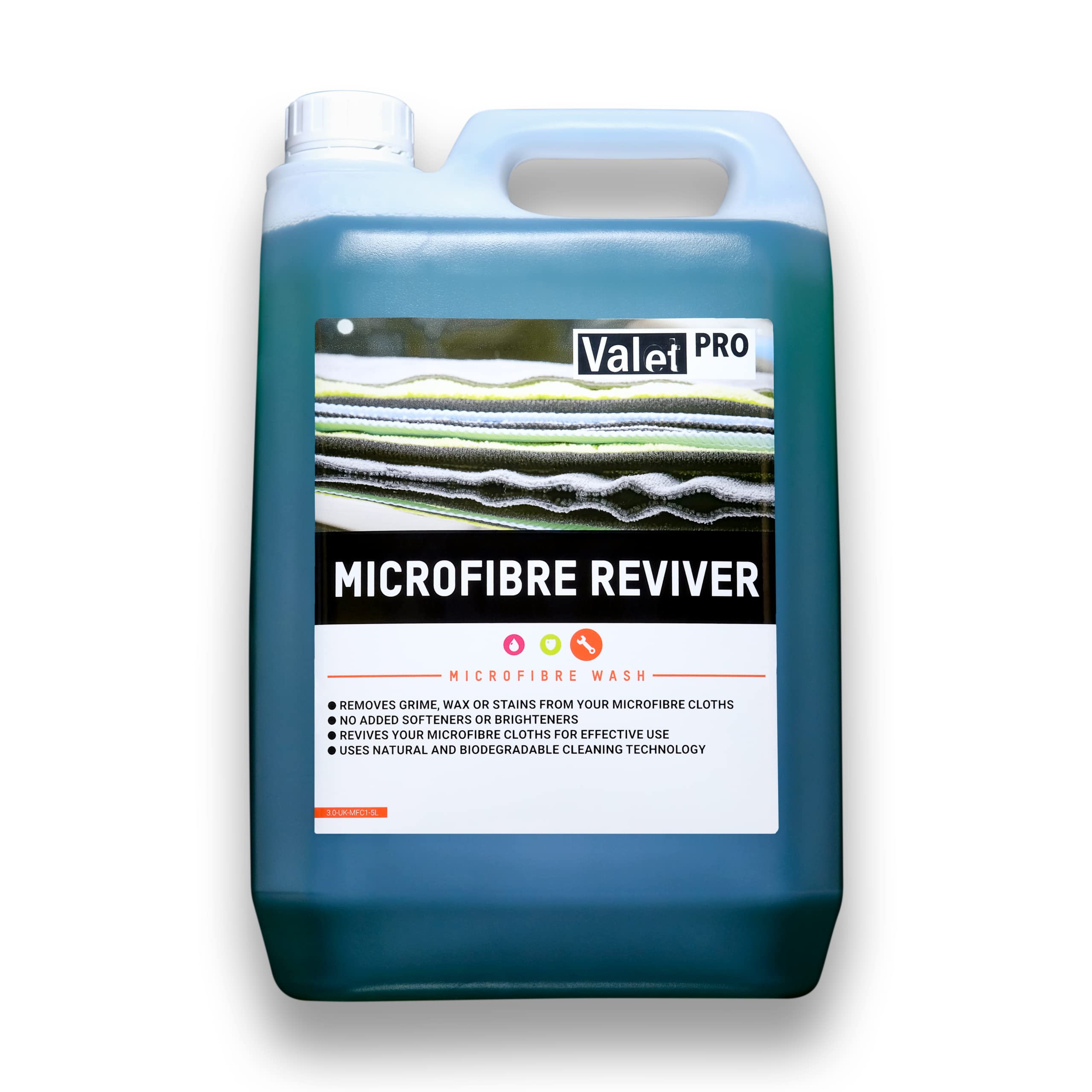 ValetPROMicrofibre Reviver - Leaves any microfibre cloth or towel ready for repeated use to remove dirt and grime - 5L