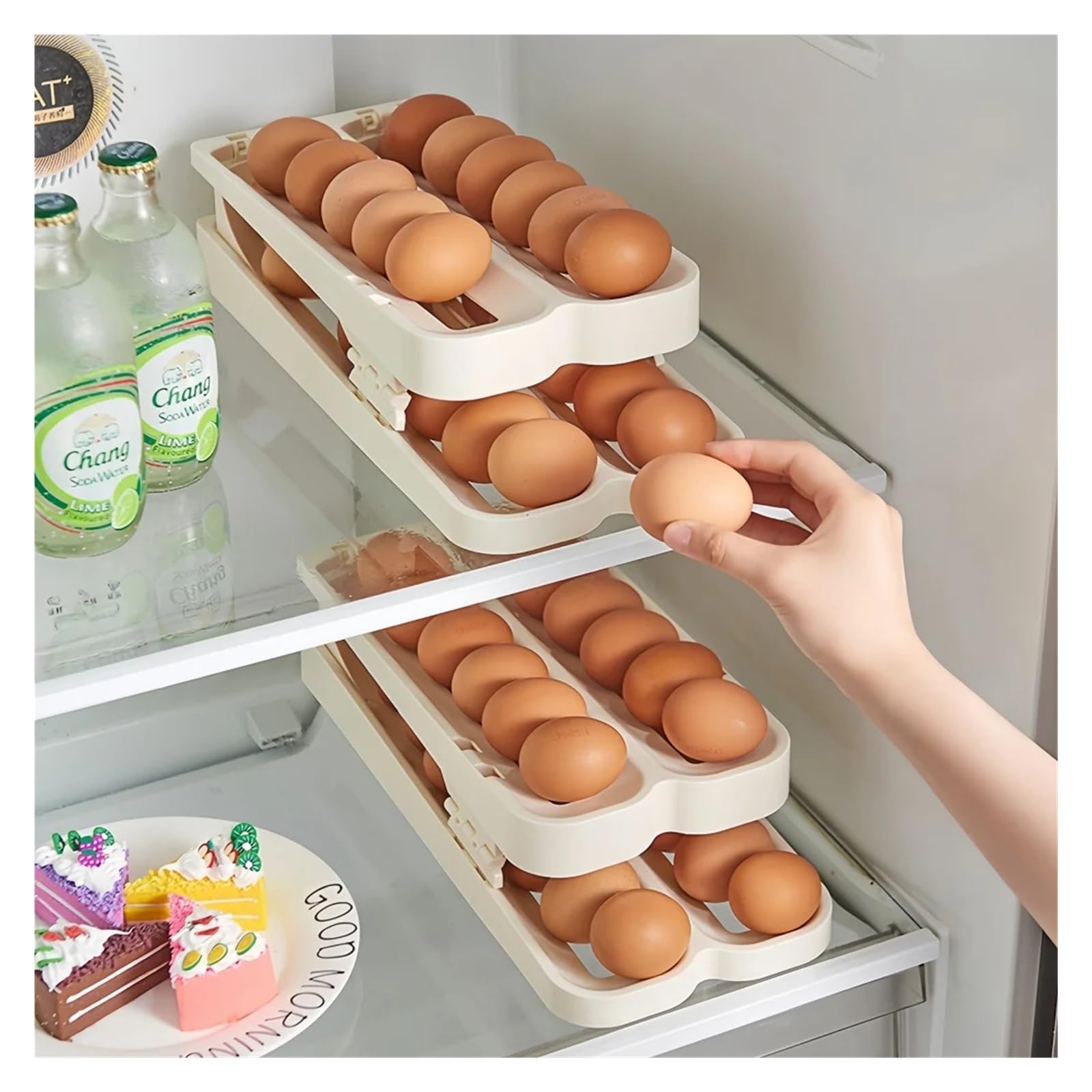 Caja De Almacenamiento De Gran Capacidad For Nevera, Puerta Lateral, Organizador De Huevos, Bandeja For Huevos, Rodillo, Dispositivo De Almacenamiento De Huevos(Shuangpai)