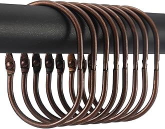 Goowin 24 Pcs Shower Curtain Rings, Shower Curtain Hooks, Oval Snap Shower Rings for Curtain, Metal Shower Curtain Rings Rust Proof, Glide Smoothly Shower Hooks for Shower Curtain Rod (Bronze)