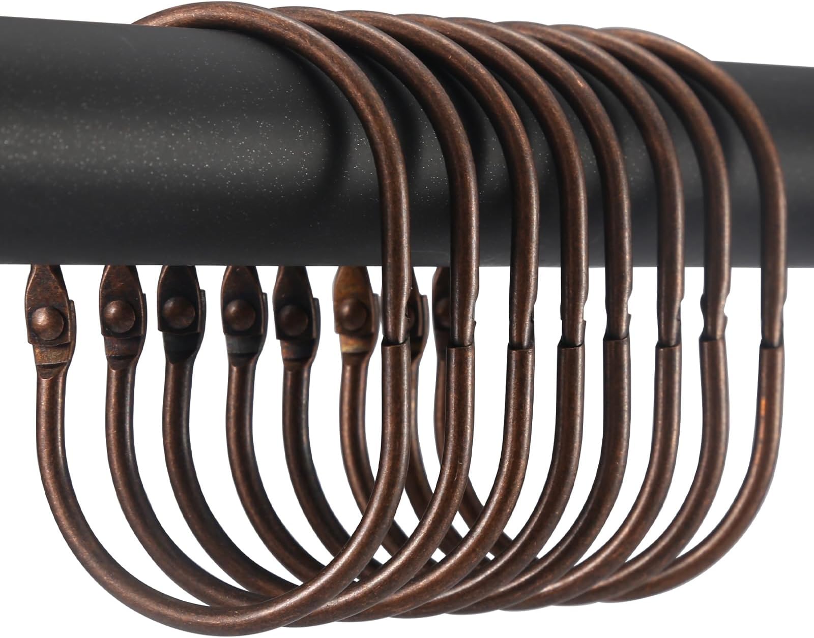 Goowin Shower Curtain Rings, 12 Pcs Shower Curtain Hooks, Oval Snap Shower Rings for Curtain, Metal Shower Curtain Rings Rust Proof, Glide Smoothly Shower Hooks for Shower Curtain Rod (Bronze)