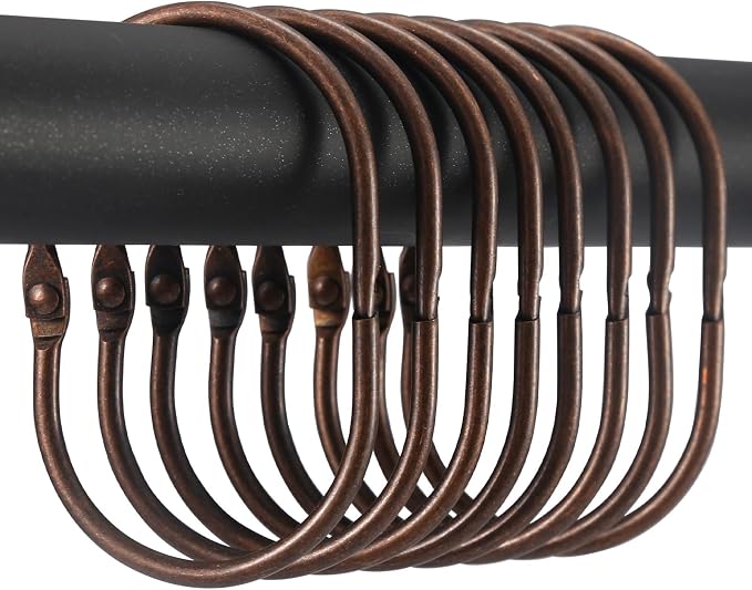 Goowin Shower Curtain Rings, 12 Pcs Shower Curtain Hooks, Oval Snap Shower Rings for Curtain, Metal Shower Curtain Rings Rust Proof, Glide Smoothly Shower Hooks for Shower Curtain Rod (Bronze)