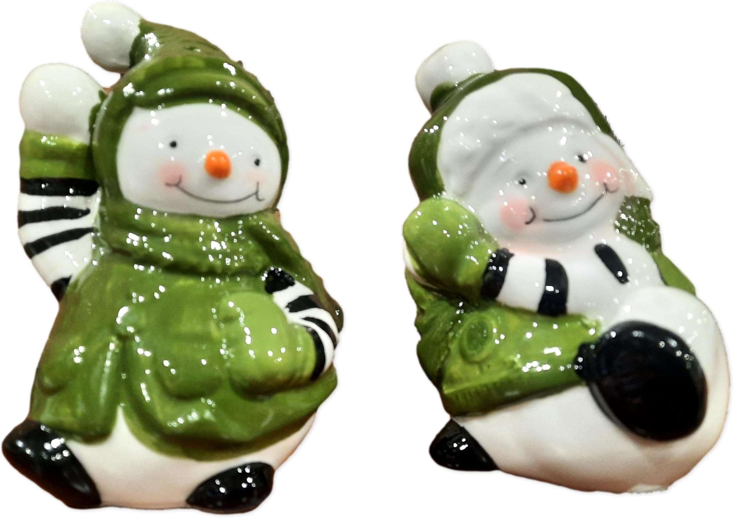 Amazon.com: Fine Ceramic Christmas Snowman Couple Salt & Pepper Shakers ...