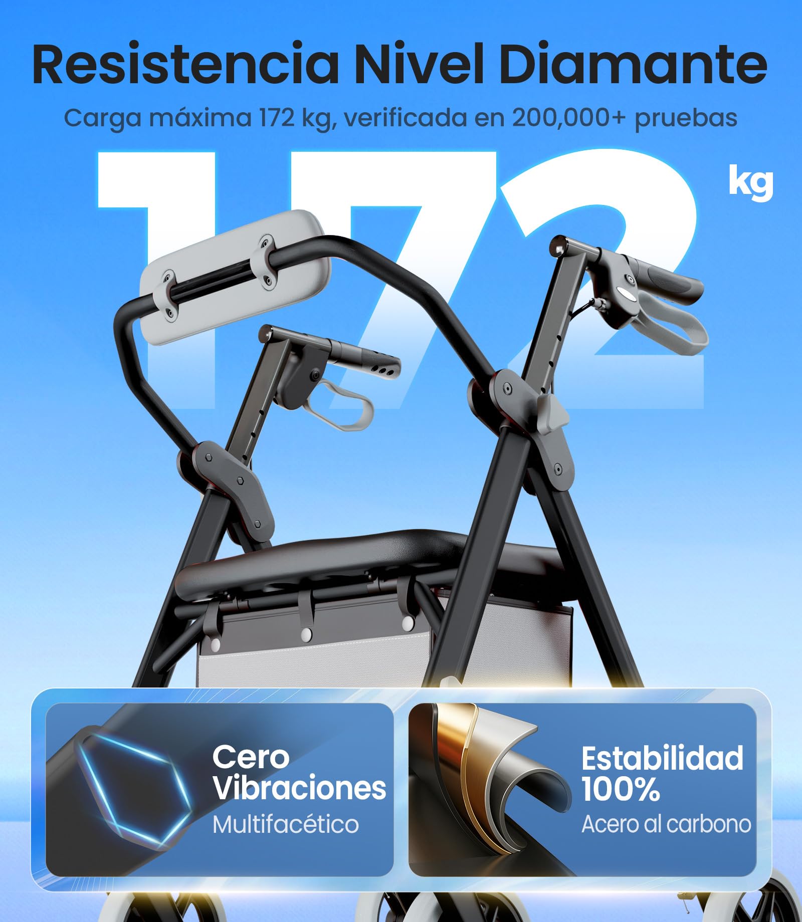 VOCIC Z11 Andador para ancianos, máx 172 kg, andador estrecho para apartamento, andador con ruedas & asiento,andador adultos & plegable,Asiento y respaldo ergonómicos, Asa de altura ajustable,Ébano