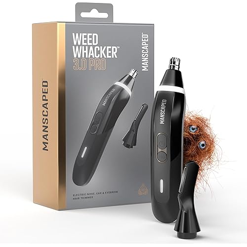 MANSCAPED® Weed Whacker® 3.0 PRO - Men's Electric Nose, Ear & Eyebrow Hair Trimmer – SkinSafe® Dual-Head System, LED Spotlight, Waterproof, Rechargeable, Travel Lock, Eyebrow Comb Attachment