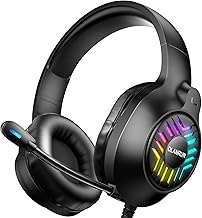 OLANRUN Gaming Headset PC, Stereo PS5 Headset PS4 Headset Xbox One Headset, Over Ear Gaming Headphones with 9-Color RBG Light Flexible Mic Soft Earmuffs for Computer Laptop PS5 PS4 Xbox Switch