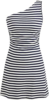 Women's Summer Striped Mini Dress Sleeveless Bodycon Dresses Asymmetrical Neck Casual Party Club Dress 2025 - Buy now