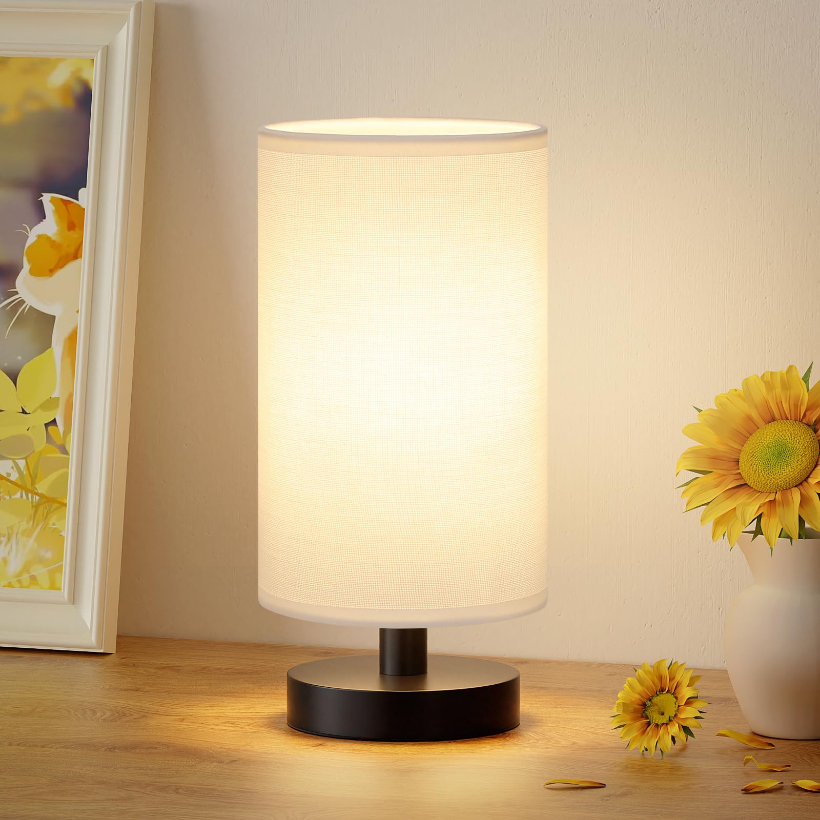 Lampe de chevet blanche 3000K et de bureau compacte avec bouton - 8