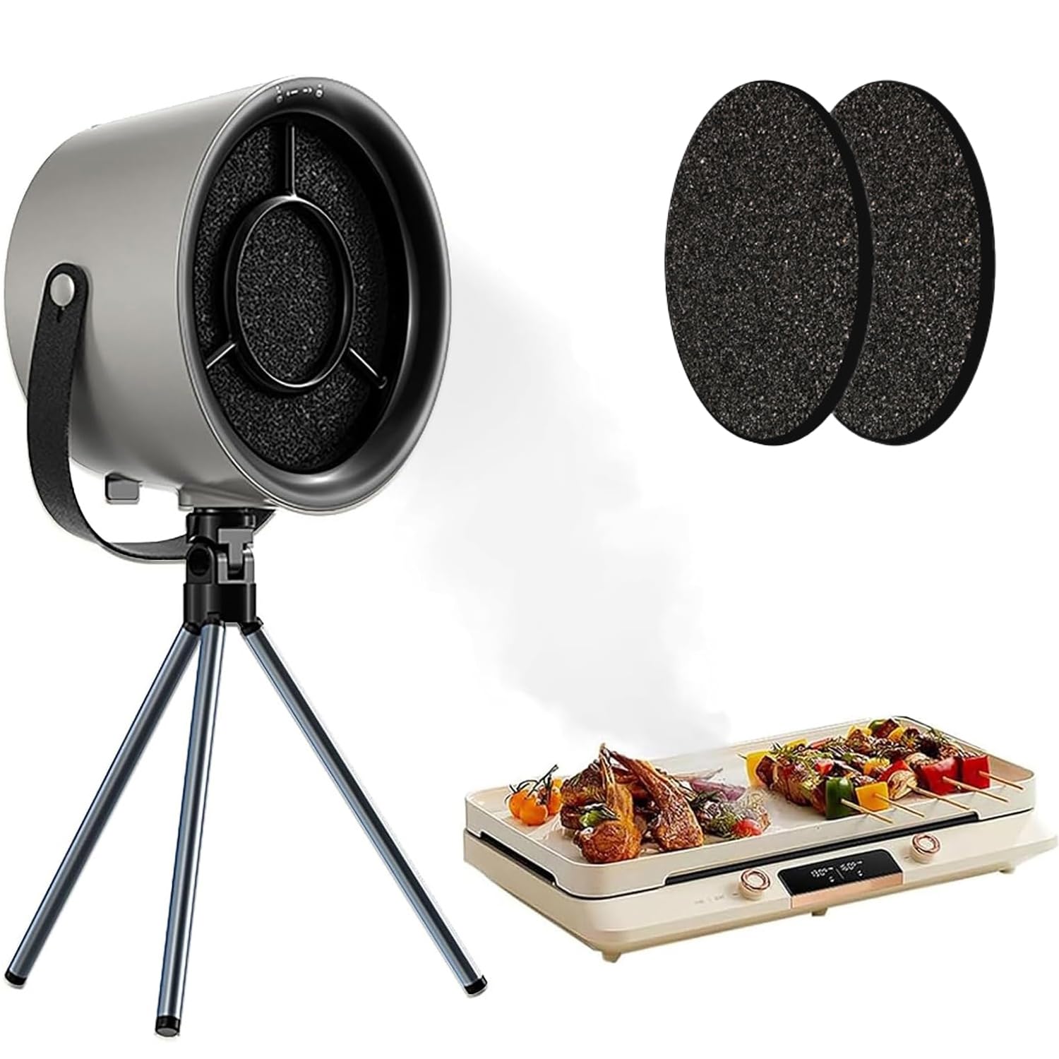 Portable Range Hood for Cooking, Desktop Range Hood with 3 Speeds Adjustment,Kitchen Exhaust Fan Filtering Fumes for Indoor BBQ, Hot Pot, RV Kitchen (Ash Black)