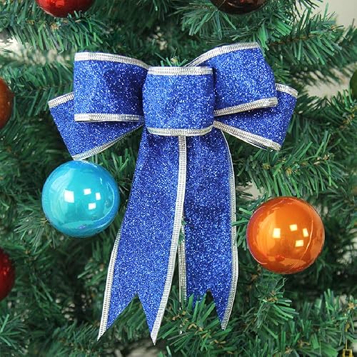 Miniatura 2 de Meixinggu Poliéster, adorno para árbol de Navidad, decoración de lazo grande, 9.84 pulgadas, juego de 10 piezas (azul rey)