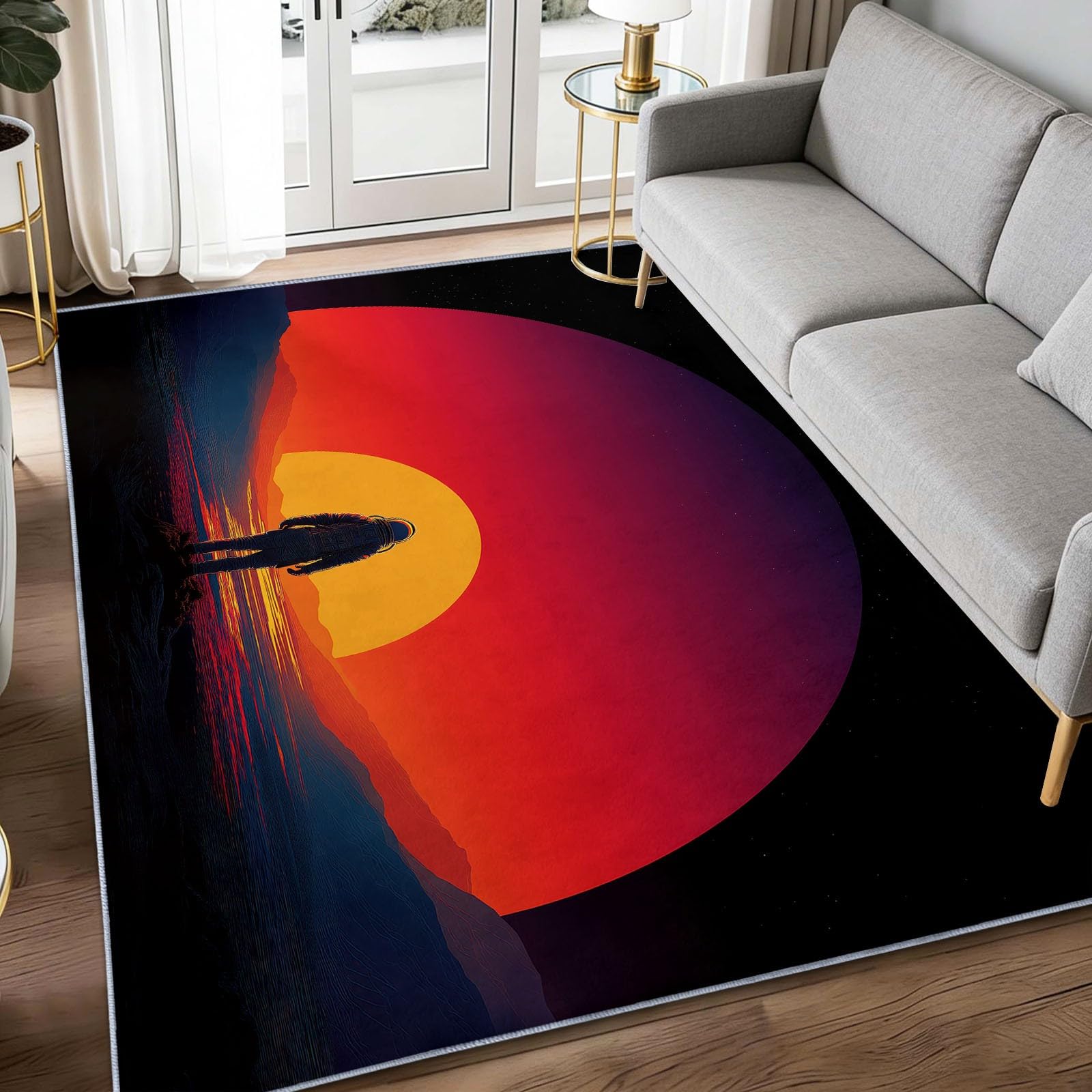 Tapis Salon Coucher de Soleil Astronaut 140x200cm pour Chambre et Bureau Moderne