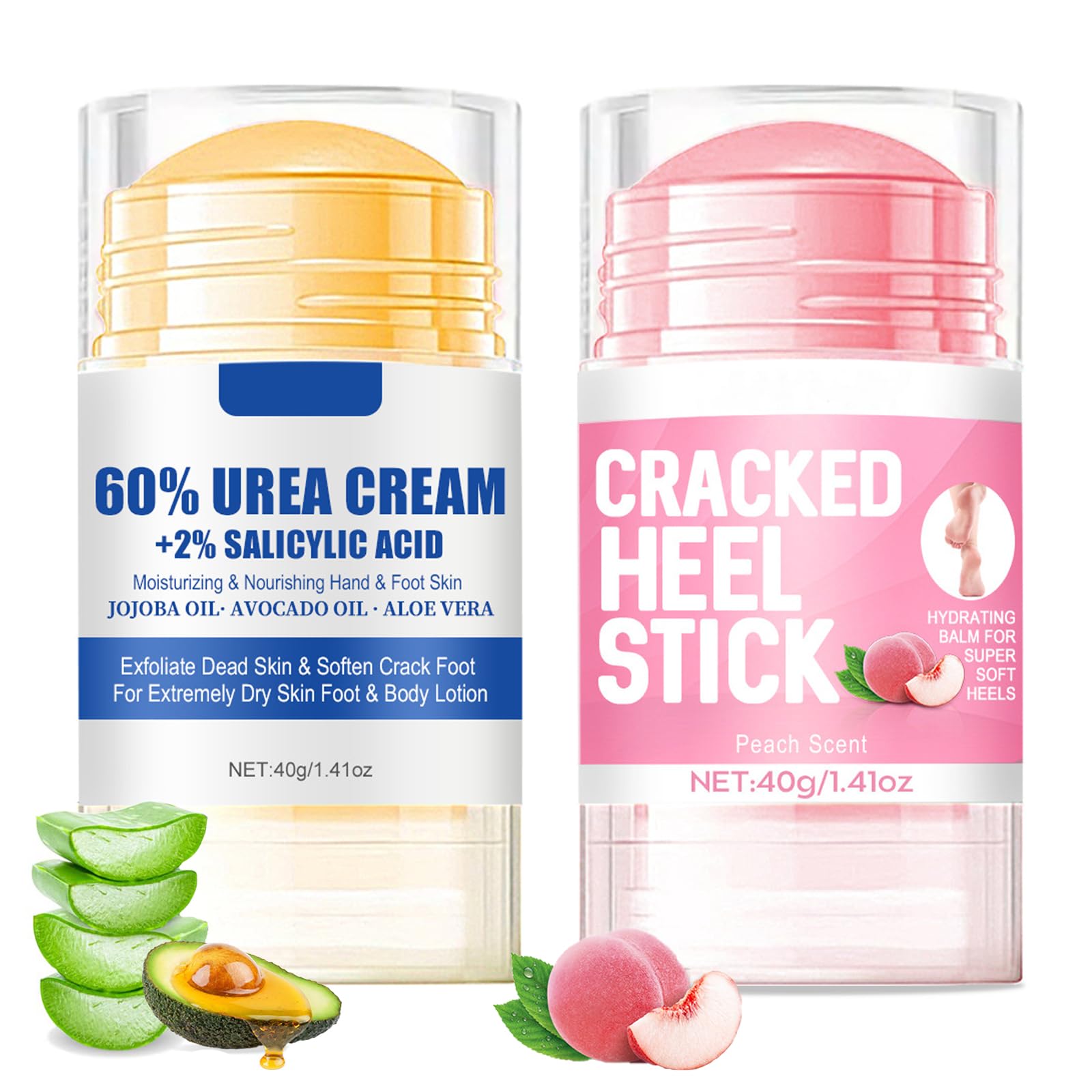 2pcs 60% Urea Hydrating and Anti-Cracking Foot Cream, Moisturising and Relieves Cracking and Dryness Foot Cream for Dry Cracked Feet And Hands（aloe + peach）