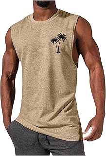 generic Mens Tank Tops Workout Bodybuilding Casual Vest Men Summer Beach Tees Sleeveless T-Shirt Stylish Coconut Palm Tops