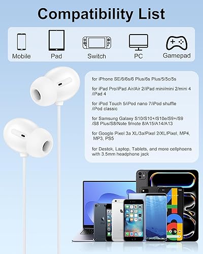 Miniatura 7 de Auriculares intraurales con cable de 0.138 in para Apple iPhone/iPad/iPod, auriculares con cable con micrófono de control de volumen Jack de 0.138