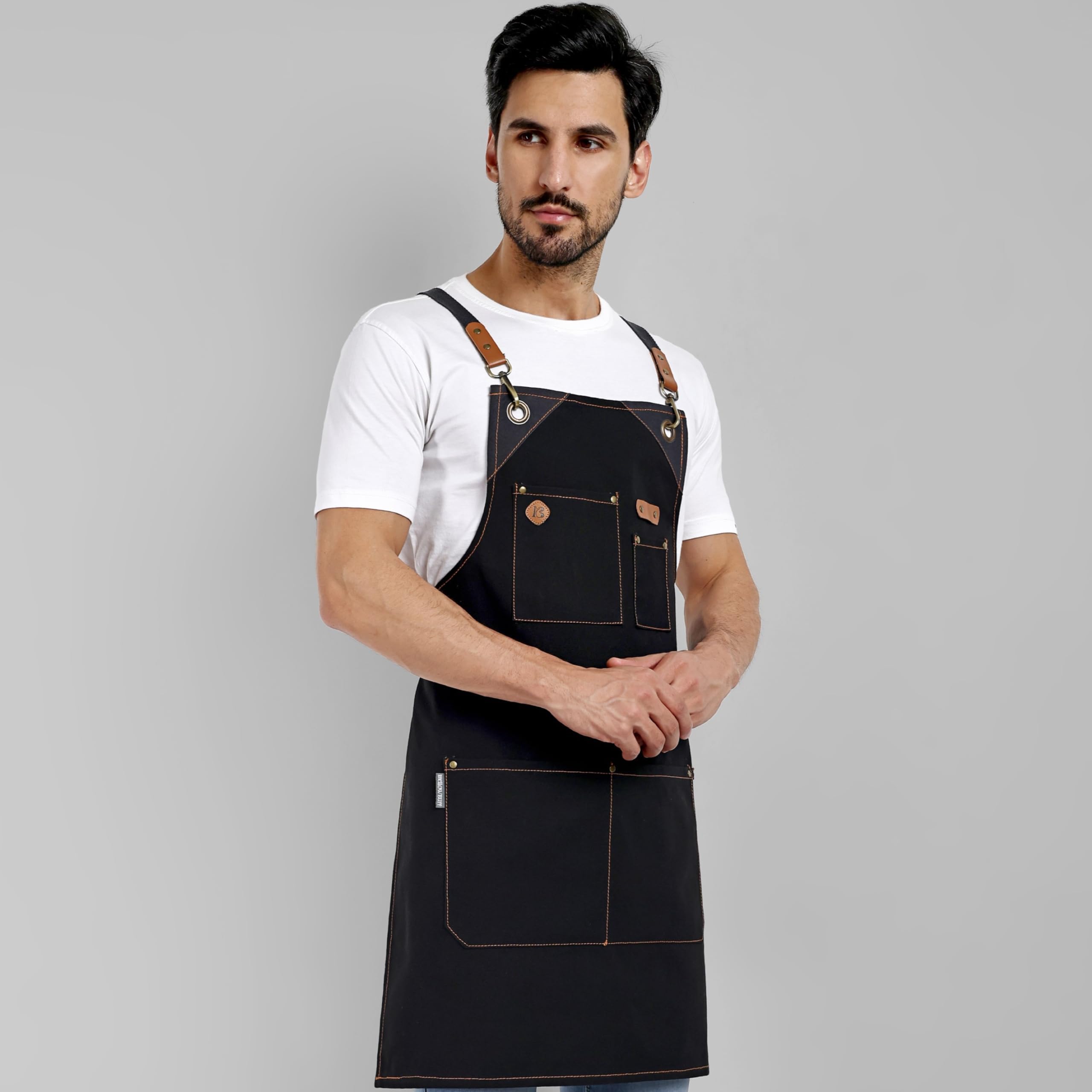 Delantal de cocina de algodón reciclado con cuello ajustable con lazos largos, para cocinar, hornear