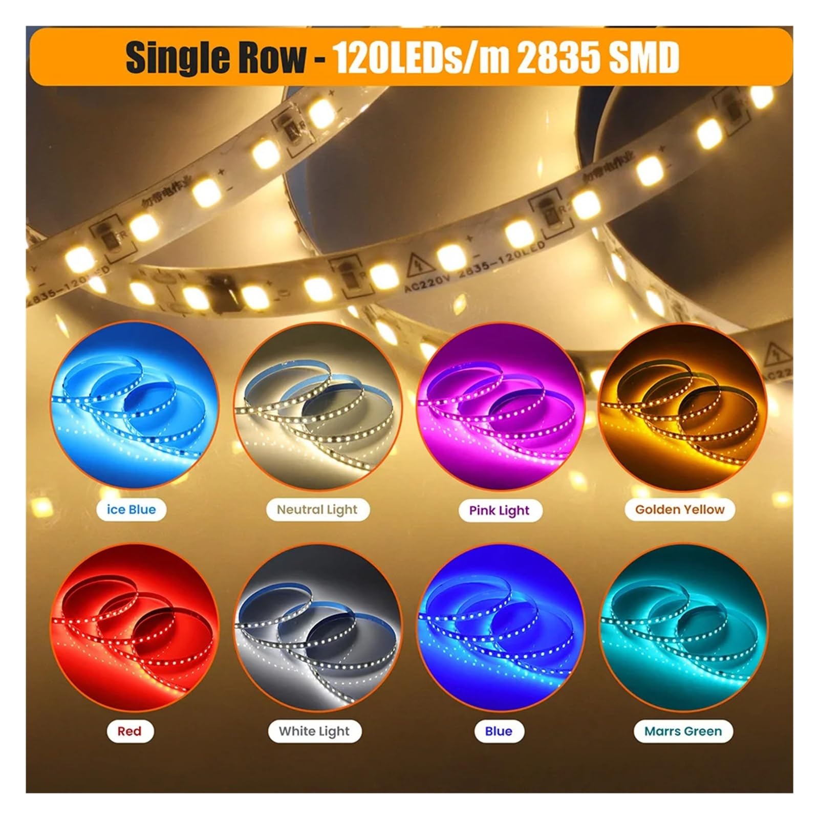 Ozscbuioy 5M 10M 20M 50M AC220V 230V 2835 Striscia LED IP55 Impermeabile 120/240LED/M Nastro adesivo flessibile 9 colori Illuminazione domestica(Natural white,240LED_10M)