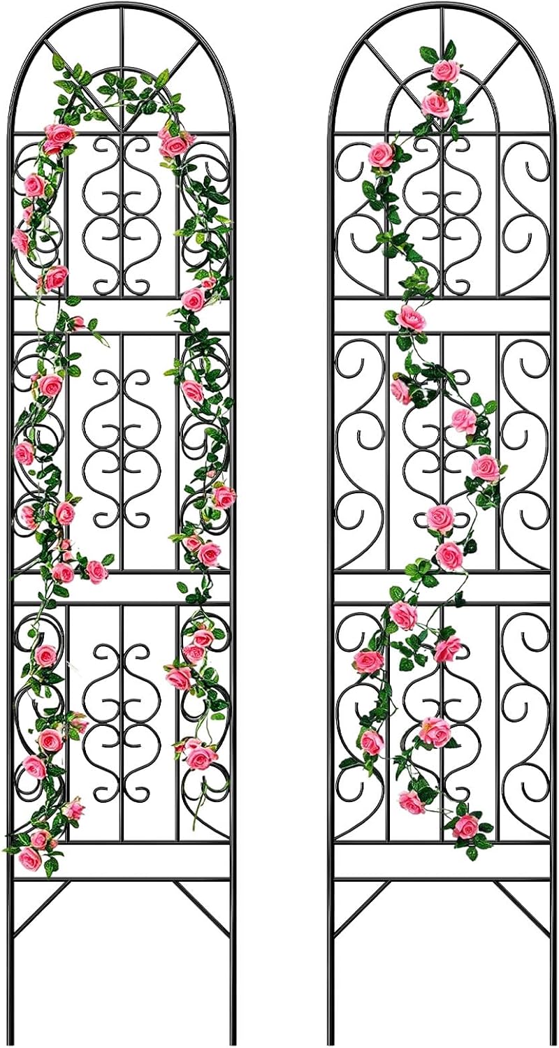 2 Pcs 60" H X 11.8" W Trellis for Climbing Plants Outdoor, Small Metal Garden Trellis for Outside, Sturdy Support Garden Plant Trellis Arch for Rose Cucumber Flower Vine Decor