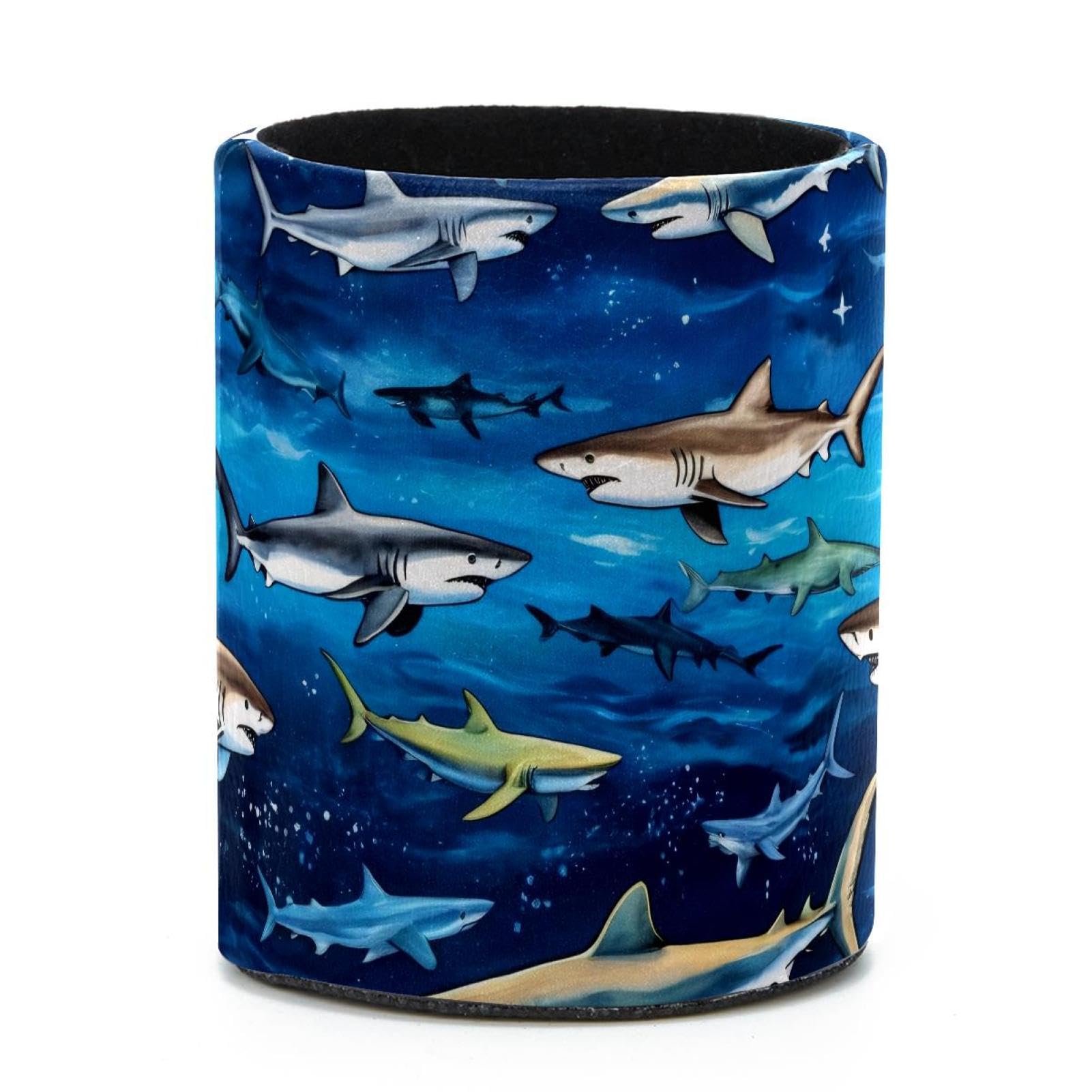 VAPOKF Round Pencil Holders for Desk, Ocean Sharks Pen Holders Pen Pot Makeup Brushes Storage Desktop Stationery Supplies Organiser for Home Office