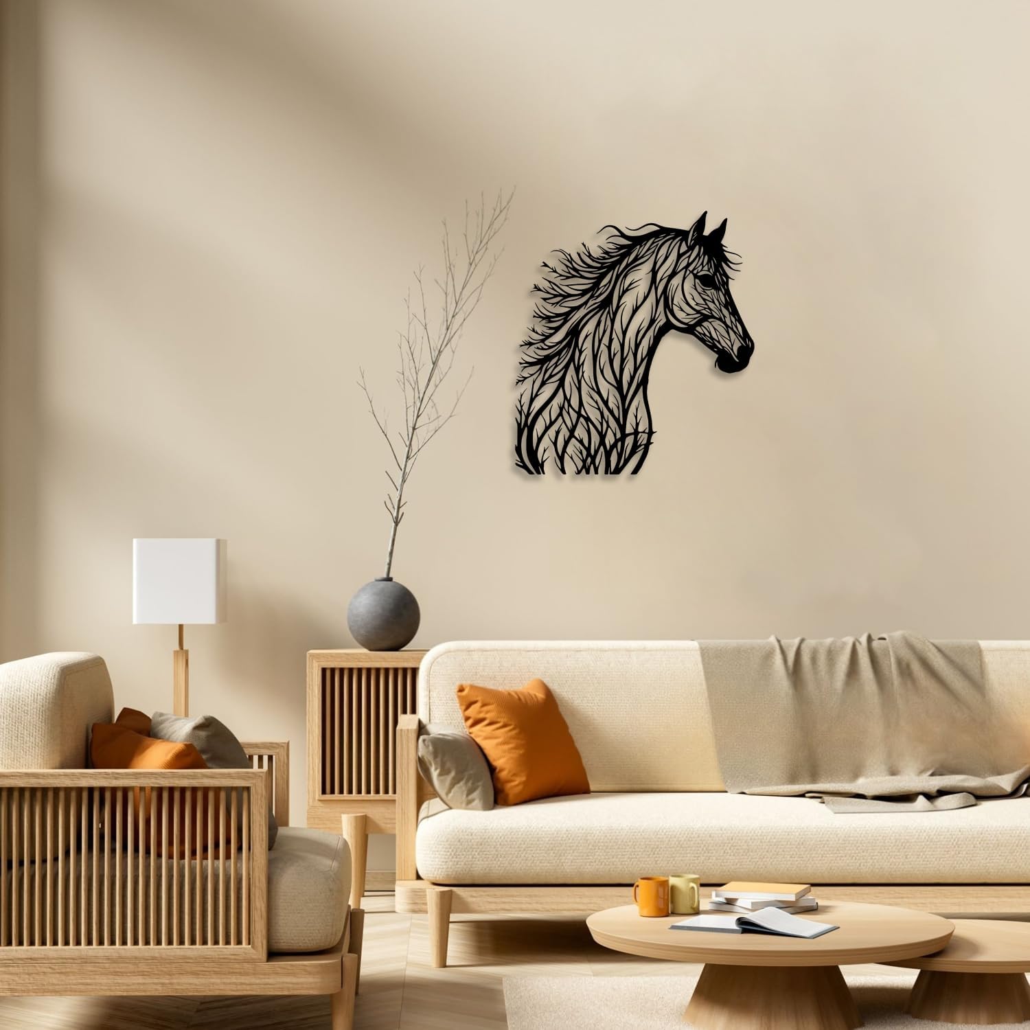 LIYOUYA Tree Branch Horse Head Metal Wall Decor - Rustic Farmhouse Room Decor Black Wall Art Home Decor for Living Room, Bedroom, Dining Room, Bathroom, Courtyard (Black)