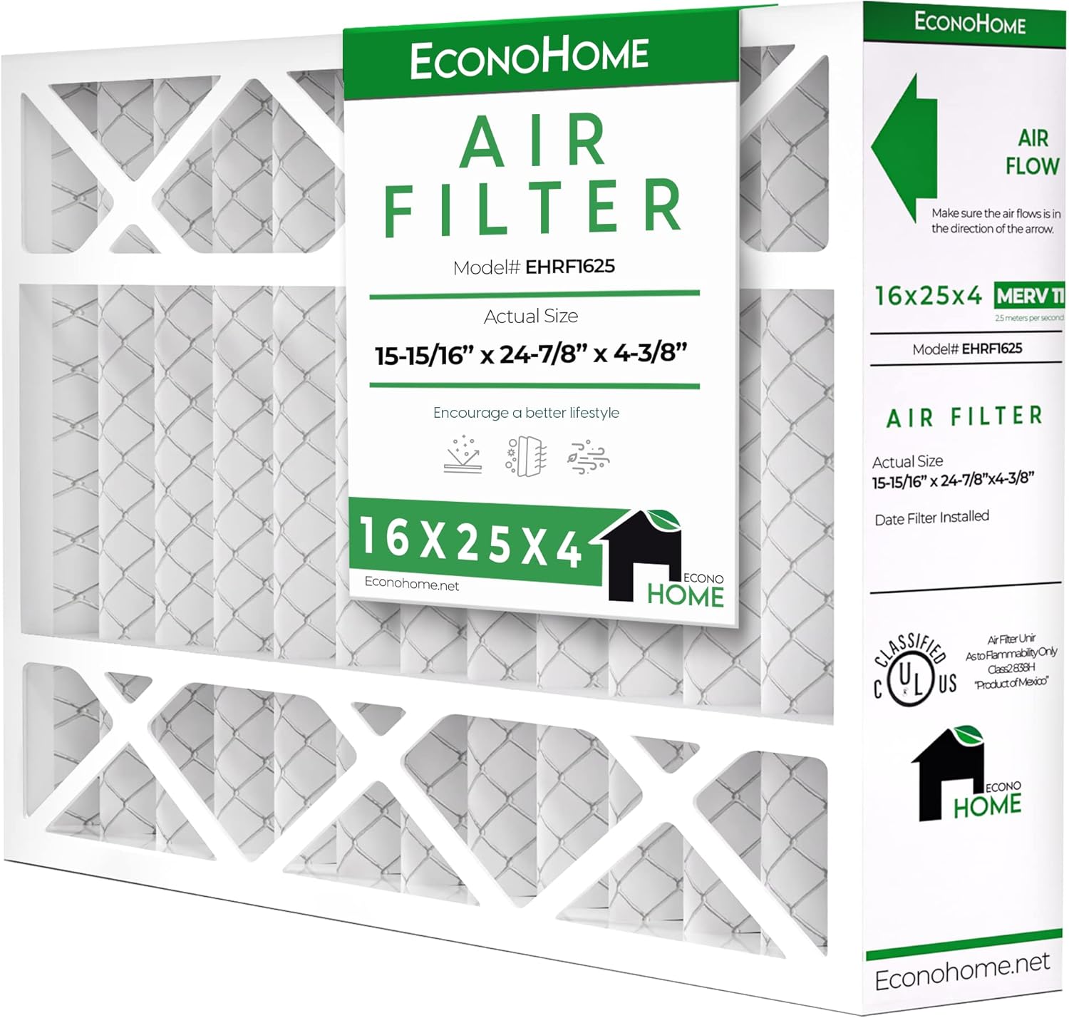 EconoHome 16x25x4 AC Furnace Pleated Air Filter MERV 11 Replacement – Allergen Defense, 2 Pack, Fits Lennox (X6670), Honeywell (FC100A1029) filters. (Actual size: 15.94 x 24.86 x 4.36 Inches)