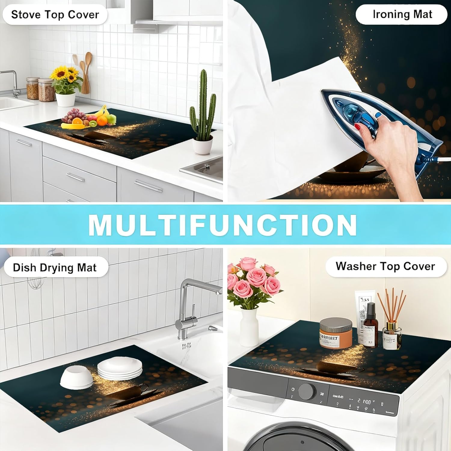 Stove Top Covers for Electric Stove, Heat-Resistant Glass Stove Top Cover Protector, Induction Cooktop Protector Mat for Kitchen 28.3 x 20.5 inches (Coffee Cup)