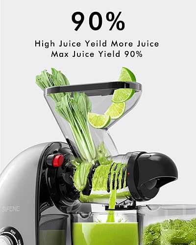 Miniatura 3 de SIFENE Exprimidor de prensa en frío, exprimidor compacto de masticación lenta con canal de alimentación doble, extractor de frutas y verduras fácil
