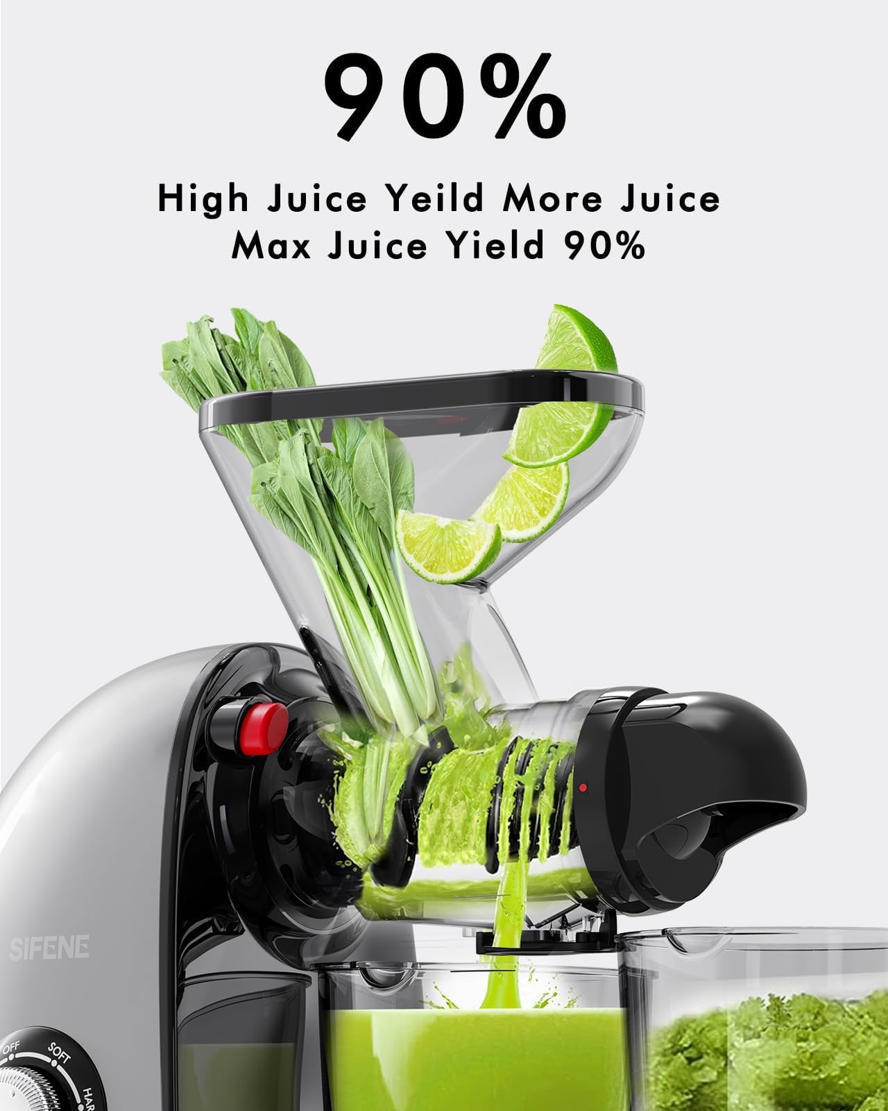 SIFENE Cold Press Juicer Machine, Compact Slow Masticating Juicer With Dual Feed Chute, Easy To Clean Fruit And Vegetable Extractor With Retro Toggle Switch, Quiet DC Motor For Small Kitchen, Grey
