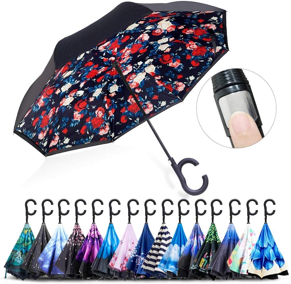 ZOMAKE Auto Open Inverted Umbrella Double Layer Reverse Umbrella, UV Protection Windproof Straight Umbrella Inside Out Umbrella for Car Rain Outdoor with C-Shaped Handle