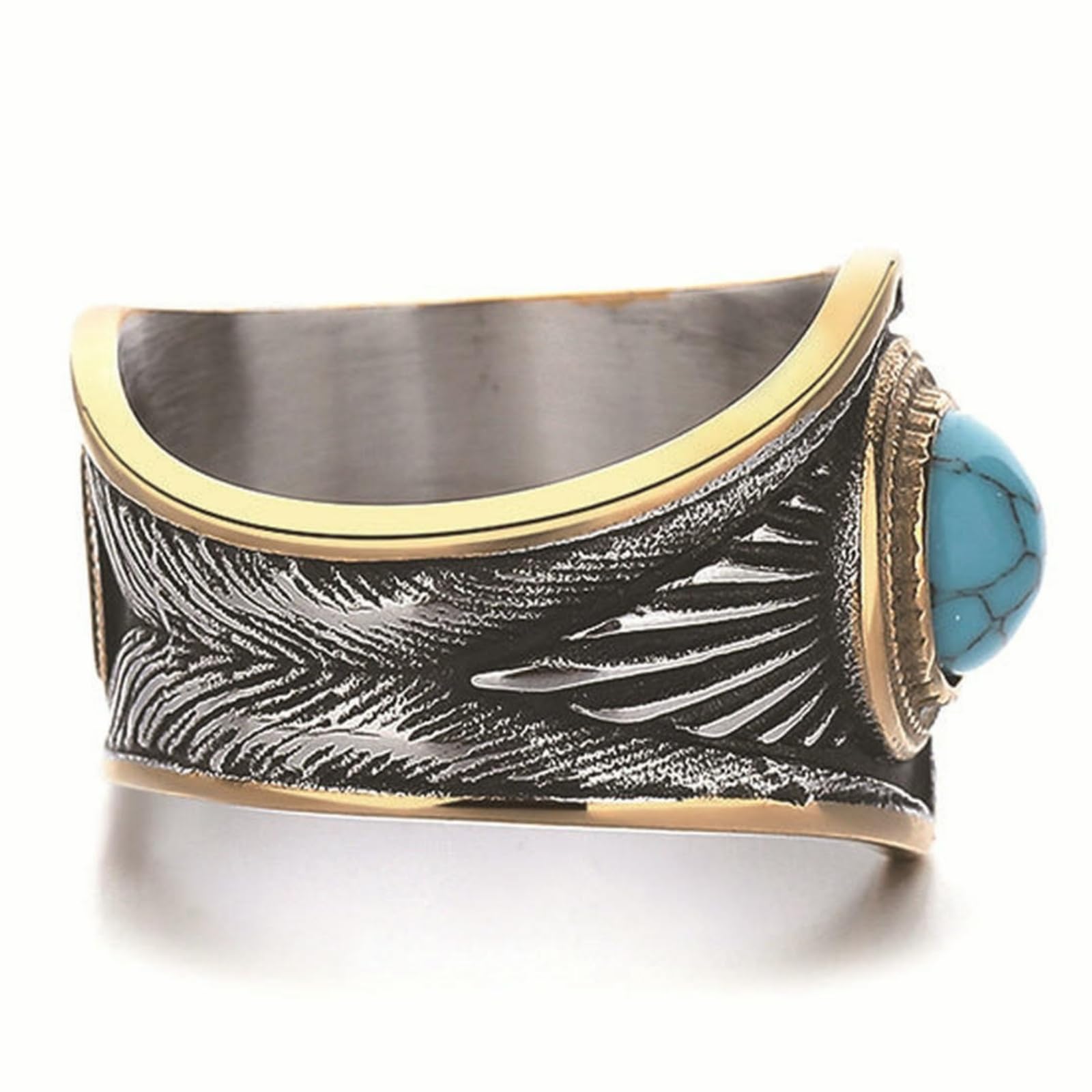 WBDWWTD Edelstahl-Vintage-Türkis-Ring, einzigartiges Geschenk im indischen Stil für Herren