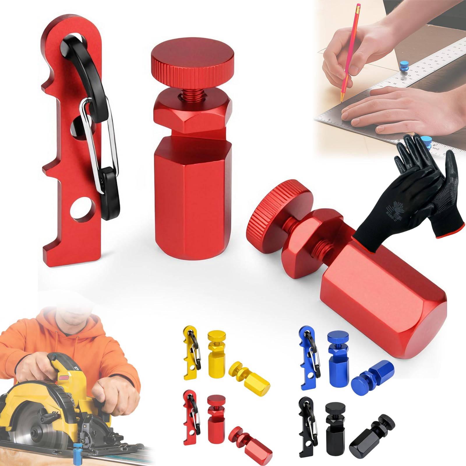 Tall Stair Gauges for Framing Square, Hexagonal Stable Lock with Holder & Hook for Carpentry & Circular Saw, Anti-Wobble Framing Jig, Precision Woodworking Layout Tool for Speed Square (Red)