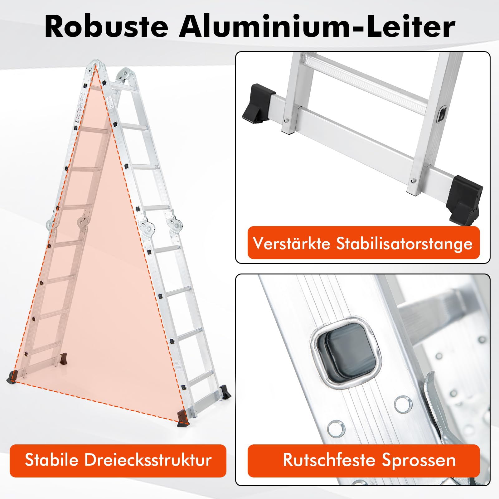 COSTWAY Aluminiowa drabina 7 w 1, 4,6 m, wielofunkcyjna drabina aluminiowa, nośność 150 kg, składana drabina schodowa, 4 x 3 stopnie, wielofunkcyjna, składana, do domu i na zewnątrz
