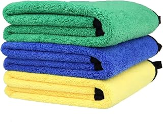 Pet Dog Towel, Premium Quality Microfiber, Lightweight, Uick Drying Towel, Super Absorbent Pet Bath Towel, for Small, Medium, Large Dogs and Cats (20x40 in-3 Pack, Green&Yellow&Blue)