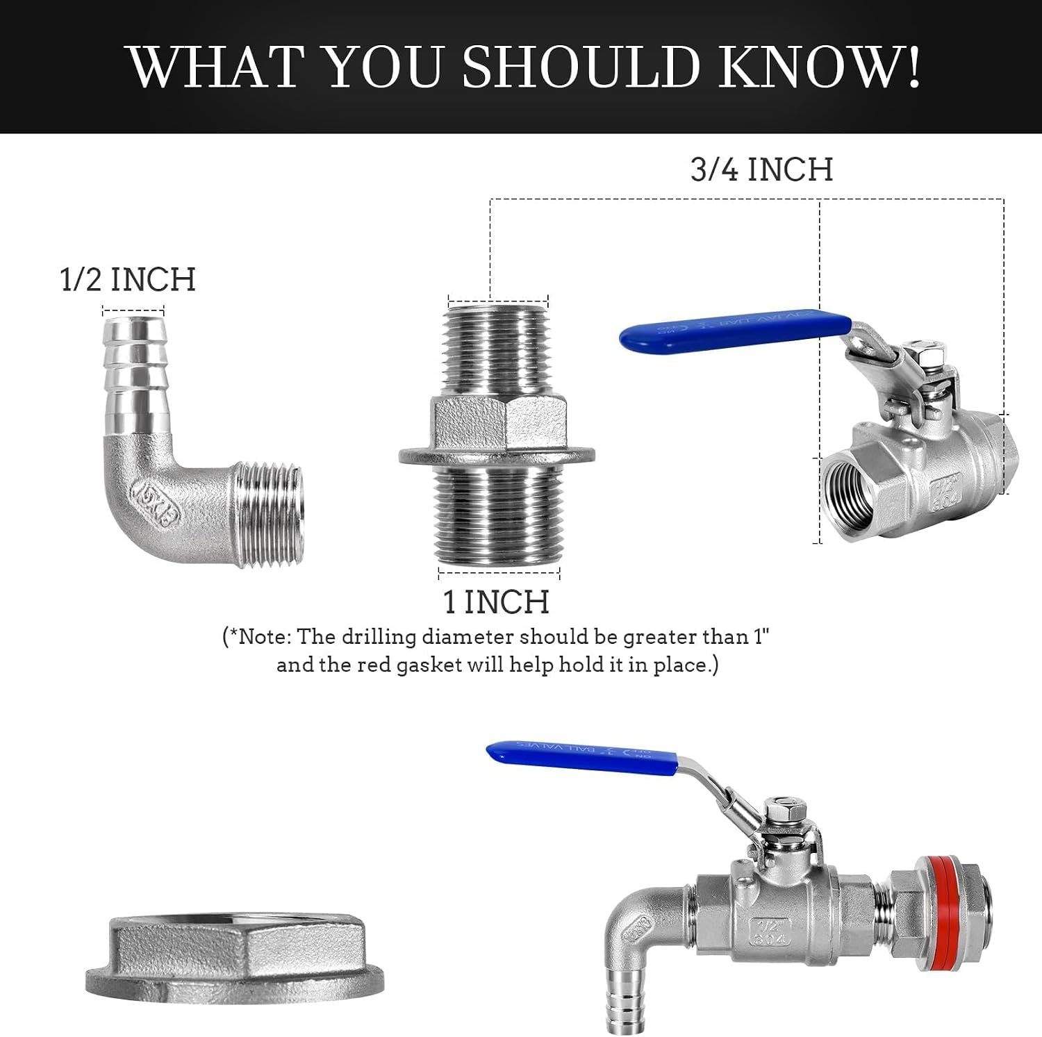 Ball Valve Spigot-304 Stainless Weldless Bulkhead for Home Brew Kettle