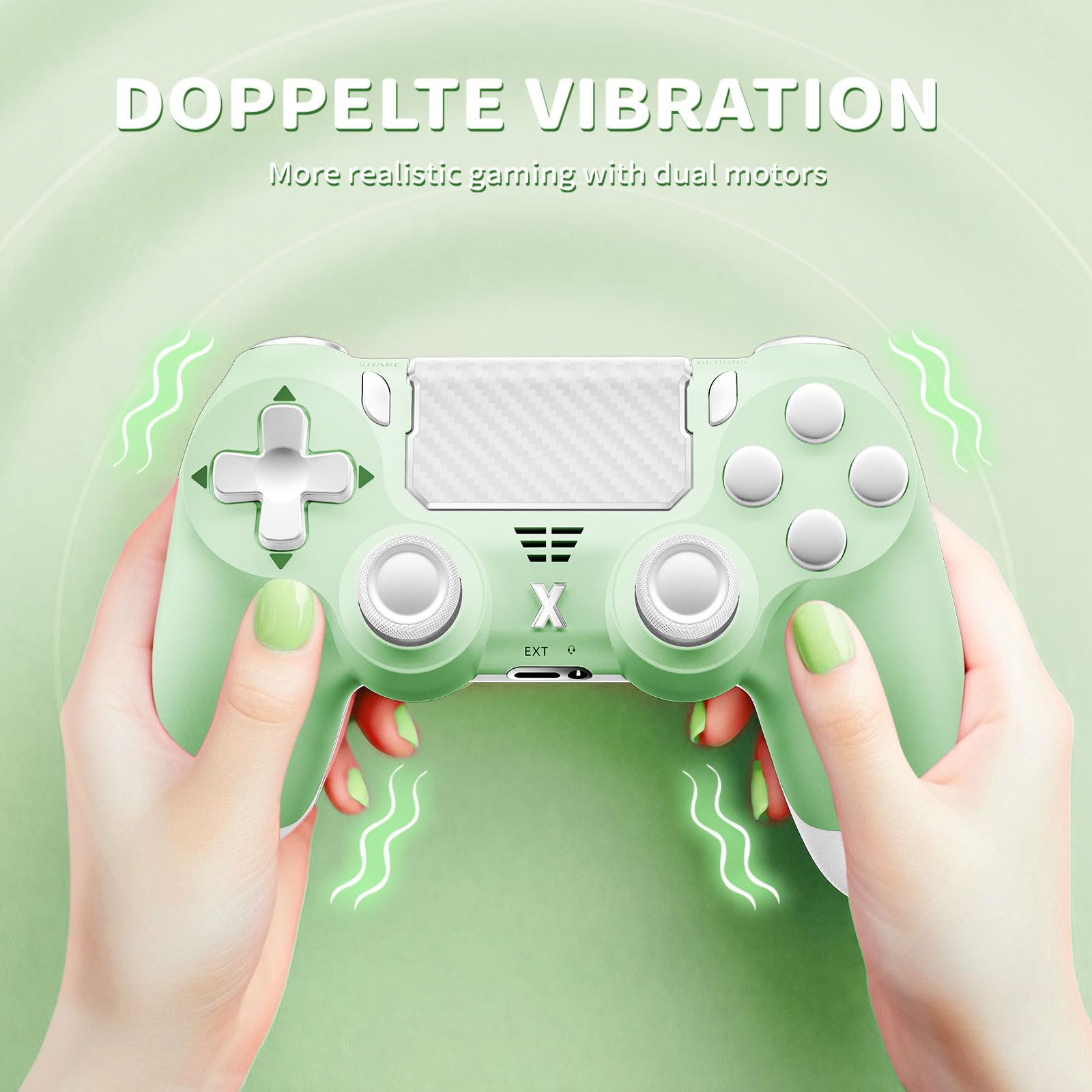 Suoxiom Wireless Controller for PS4, Game Controller for P4/Slim/Pro/PC, Bluetooth Gamepad Joystick with Vibration Touch Panel, Upgraded Six-Axis Sensor, 3.5mm Audio Jack (Light Green) - 3