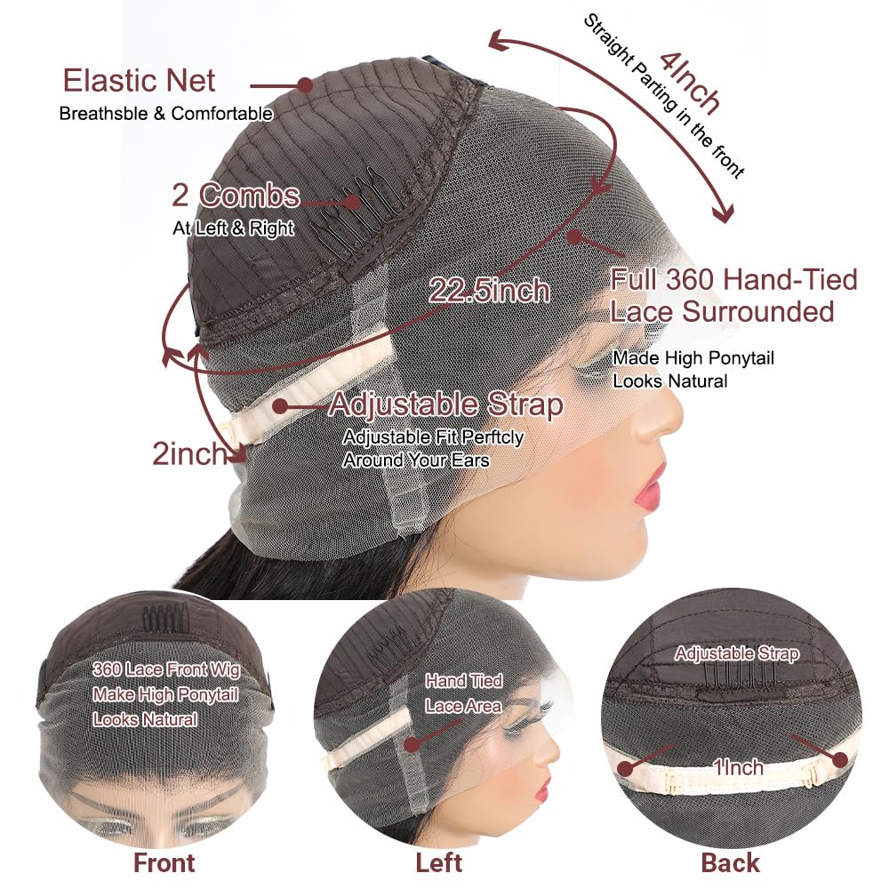 24Inch 360 Body Wave Lace Front Wigs Human Hair 150% Density Pre Plucked Natural Hairline with Baby Hair, Glueless 360 Full Lace Wigs Transparent Lace Front Wigs For Women Natural Color