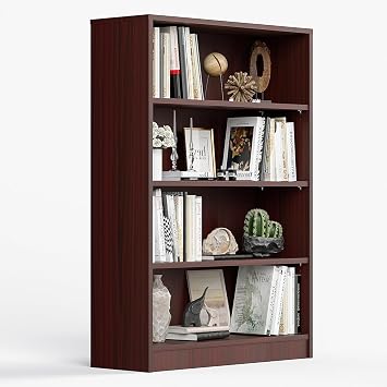 STARY 48 Inch Tall Bookcase,4-Shelf Bookshelf,Adjustable Shelves for Home Office,Mahogany