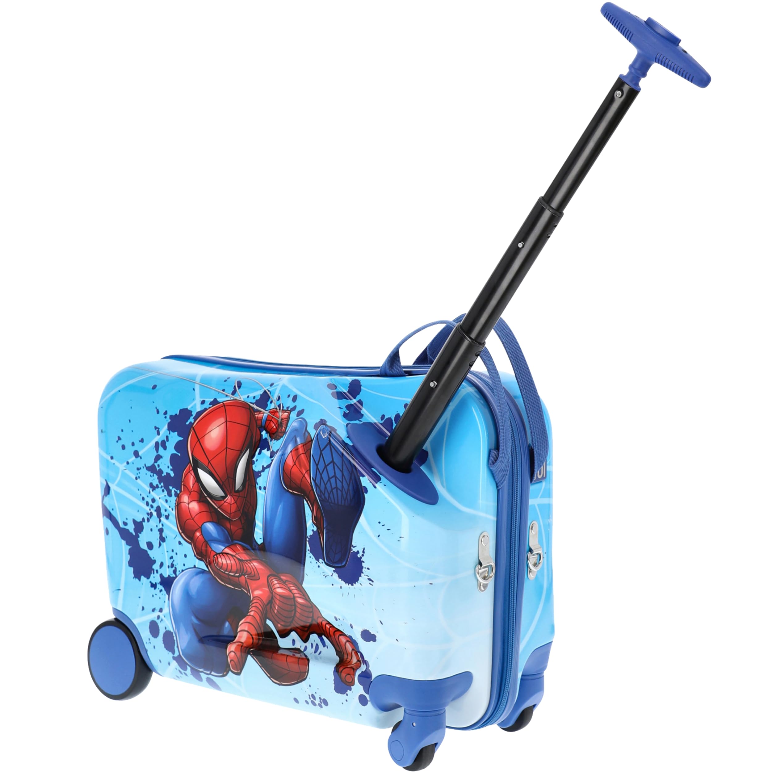 FUL Unisex Kid's Spider-Man Carry On Luggage, Ride On Suitcase with Wheels, Hardshell Rolling Travel Trolley, Light Blue, 19 Inch