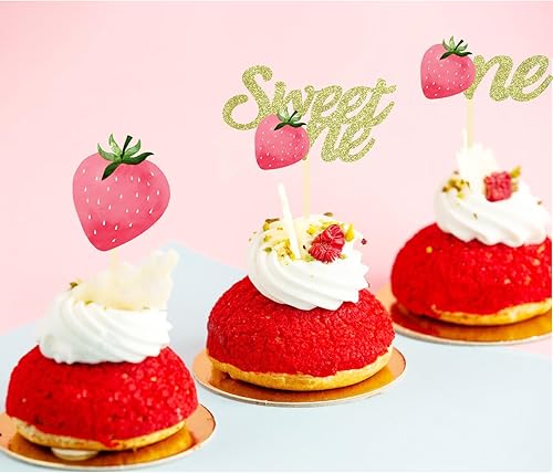 Miniatura 10 de 24 decoraciones para cupcakes de fresa Oh Baby con purpurina para cupcakes de verano con fresa, baby shower, suministros de fiesta de cumpleaños de
