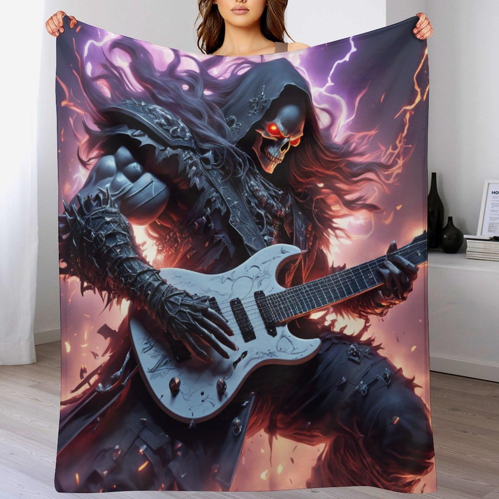 Couverture squelette guitare plaid douceur en flannel à offrir aux musiciens