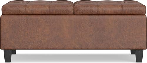 Miniatura 6 de SIMPLIHOME Ellis - Mesa de centro cuadrada contemporánea de 36 pulgadas de ancho, otomana de almacenamiento en silla de montar envejecida, piel