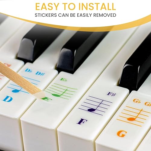 Miniatura 6 de QMG Calcomanías de piano y teclado de color y notas de color completas para lección de música de piano y libro guía para niños y principiantes