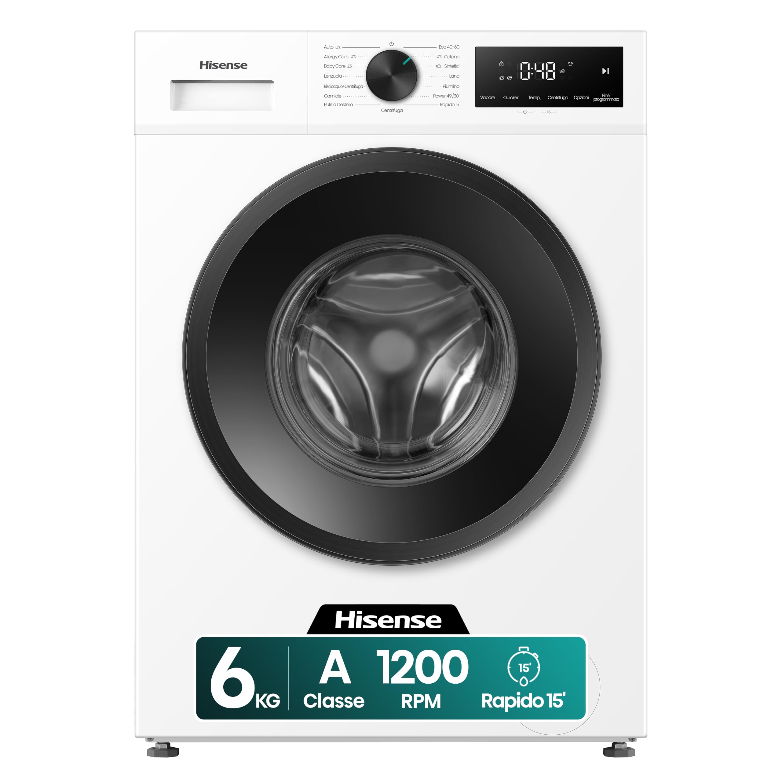 Hisense WF1I6022BWU NUOVA Lavatrice Slim a Carica Frontale 6 kg, 1200 rpm, 15 Programmi, Display Touch, Motore Inverter, Programma Rapido, Partenza Ritardata, Classe Energetica A