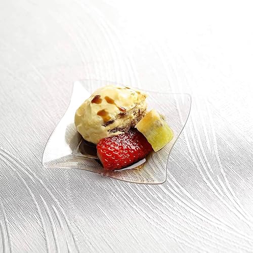 Miniatura 9 de Efavormart - Paquete de 120 platos cuadrados de plástico con borde ondulado de 3 pulgadas, transparente con borde de molinete