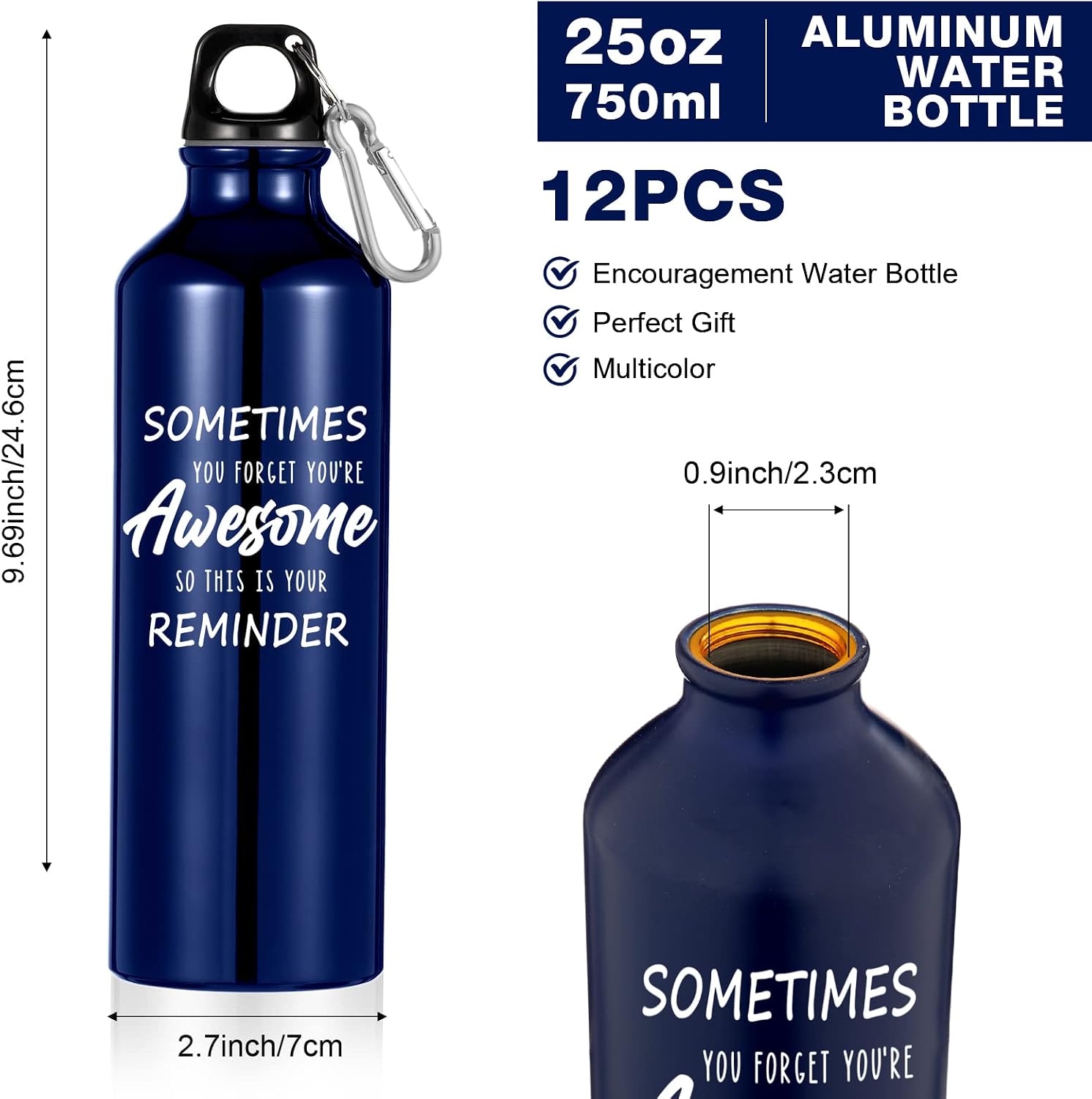 12 Pack Multicolor Aluminum Water Bottle Sometimes You Forget You're Awesome Lightweight Reusable Bike Backpacking Water Bottles Bulk with Buckle and Twist Cap Gift for Graduation Travel Sport