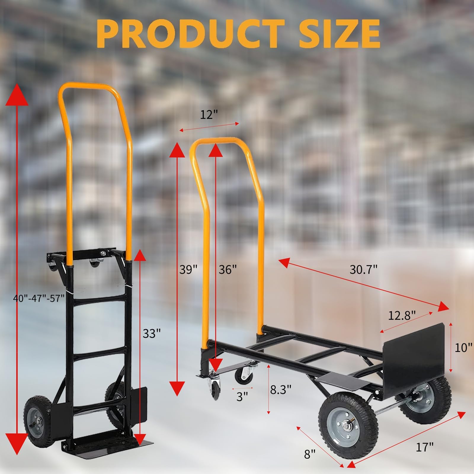 2-in-1 Umwandelbarer Handwagen & Plattformwagen – Faltbar Mit Teleskopgriff, 400 Lbs Tragkraft, 4 Pannensichere Solide Reifen, Schwerlast Transportwagen Für Garten, Lager, Umzug, Büro, Industrie