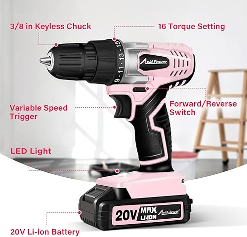 Miniatura 3 de AVID POWER Juego de taladro inalámbrico de 20 V con portabrocas sin llave de 38 pulgadas y destornillador eléctrico inalámbrico de 4 V con mandril