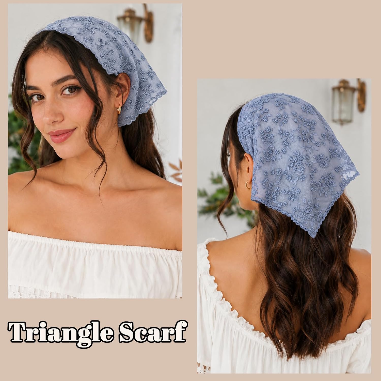 Lace Bandanas for Women, Floral Pattern Triangle Scarf for Church