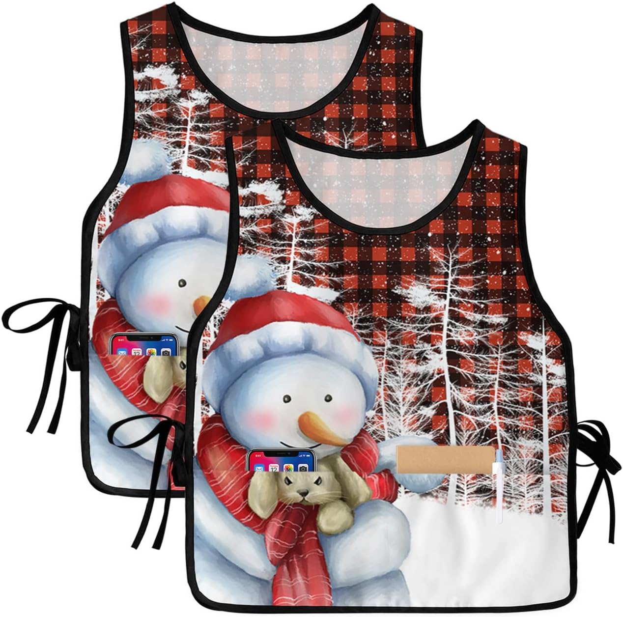 Christmas Deer Cobbler Aprons with 2 Pockets for Women Men, Abstract Retro Xmas Deer Flowers Winter Berry