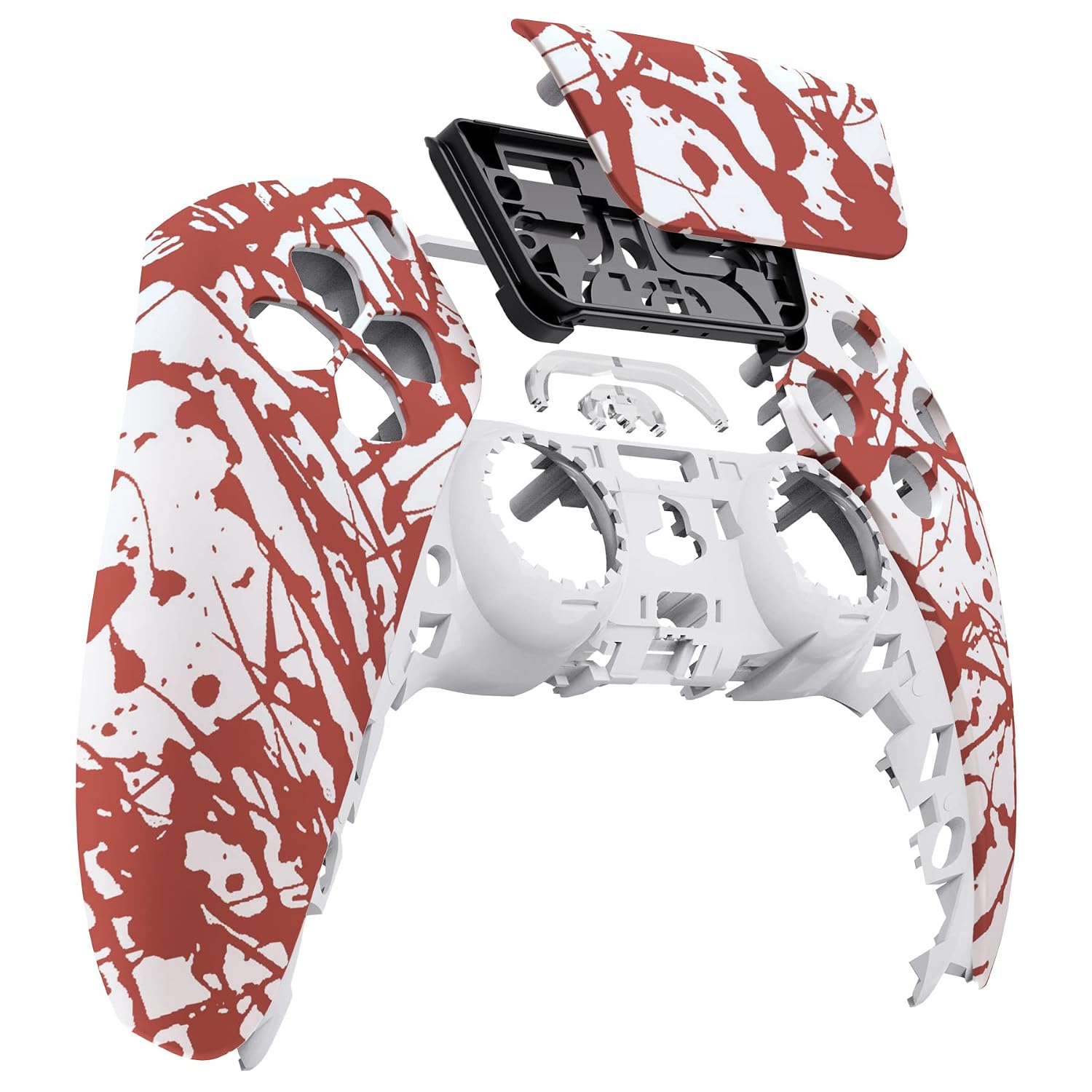 eXtremeRate Blood Patterned Soft Touch Touchpad Front Top Shell Compatible with ps5 Controller BDM-010 020 030 040 050, DIY Replacement Shell Custom Touch Pad Cover Compatible with ps5 Controller