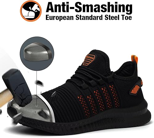 Miniatura 2 de Kezhiho Zapatos de trabajo con punta de acero para hombre, ligeros, cómodos, antideslizantes, a prueba de pinchazos, zapatos de seguridad,